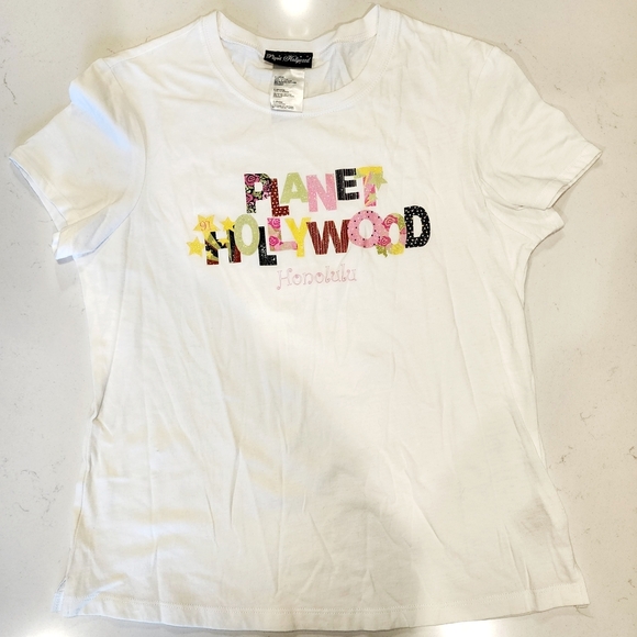 Vintage 1991 Planet Hollywood Honolulu White T-Shirt Tee Women's XL 100% Cotton - Picture 1 of 6